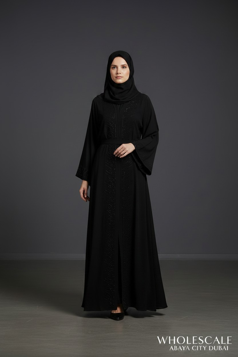 AI Fashion Models-612e423b-1c74-4d11-8908-569e76ec6dab Black Flared Sleeve Abaya