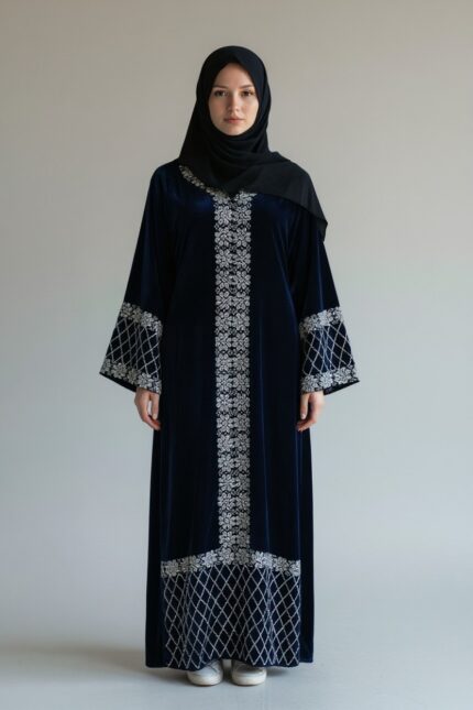 Midnight Luxe Navy & Silver Embroidered Abaya