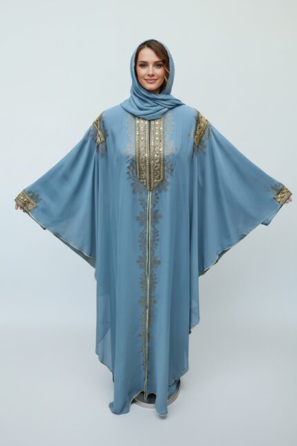 Luxury Powder Blue Butterfly-Farasha Abaya