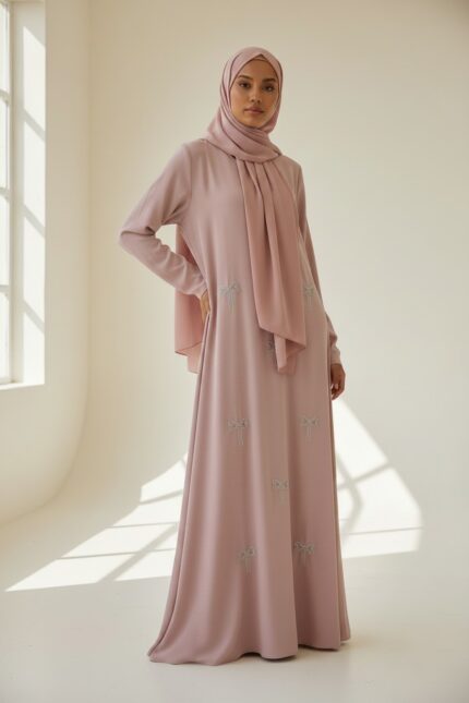 Elegant Beaded Bow Abaya
