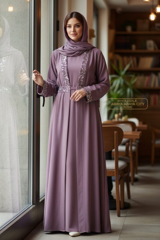Mauve Purple Sequin Abaya